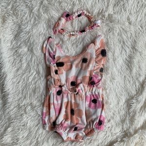 Jessica Simpson Baby Girl Pink Floral Bubble Romper